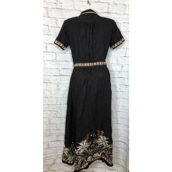 Max Studio Sz XS Belted Maxi Black/Brown Shirt Dress with Pockets MSRP $198 NWT - Picture 5 of 6